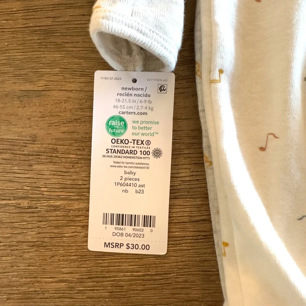 Carters Newborn Baby Long Sleeve Bodysuits, Oeko-Tex Cotton-Set of 2-NWT RRP $30
